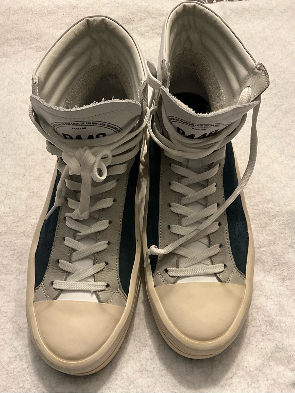 P448 High-Top Sneakers in White, Navy and Cream Italy size 42